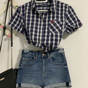 Woodland unisex blue and white check shirt